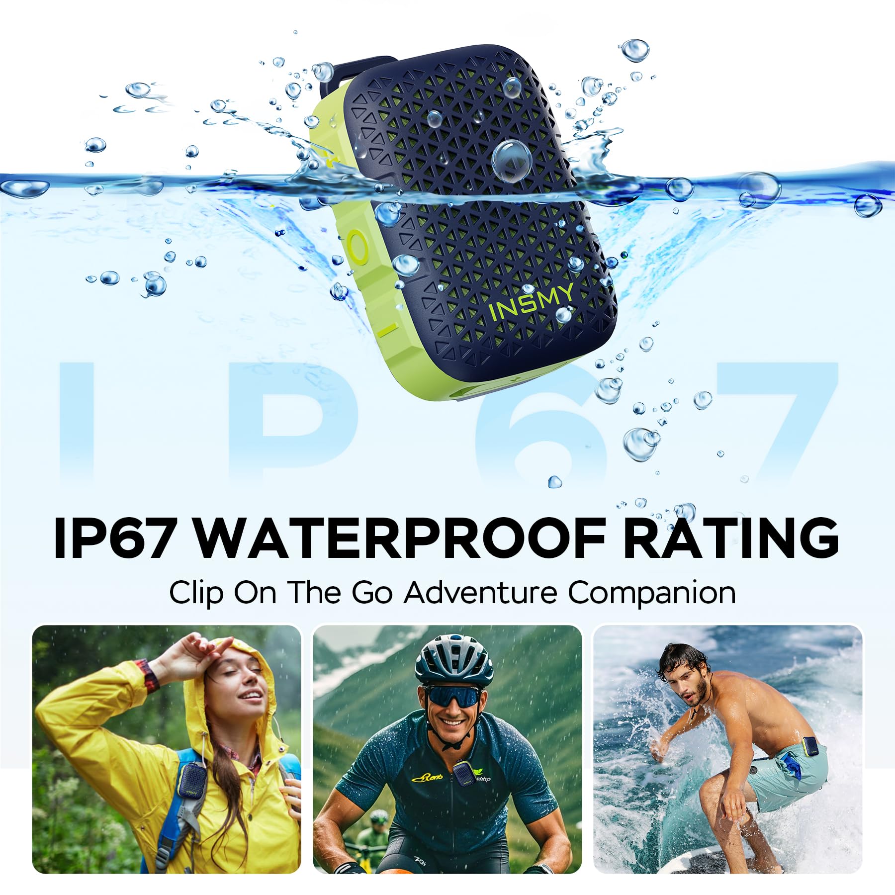 INSMY Altoparlanti Bluetooth indossabili, impermeabile IP67, piccolo altoparlante personale portatile clip-on, suono pulito, coppia stereo, wireless, microfono integrato ENC, leggero, per golf, lavoro