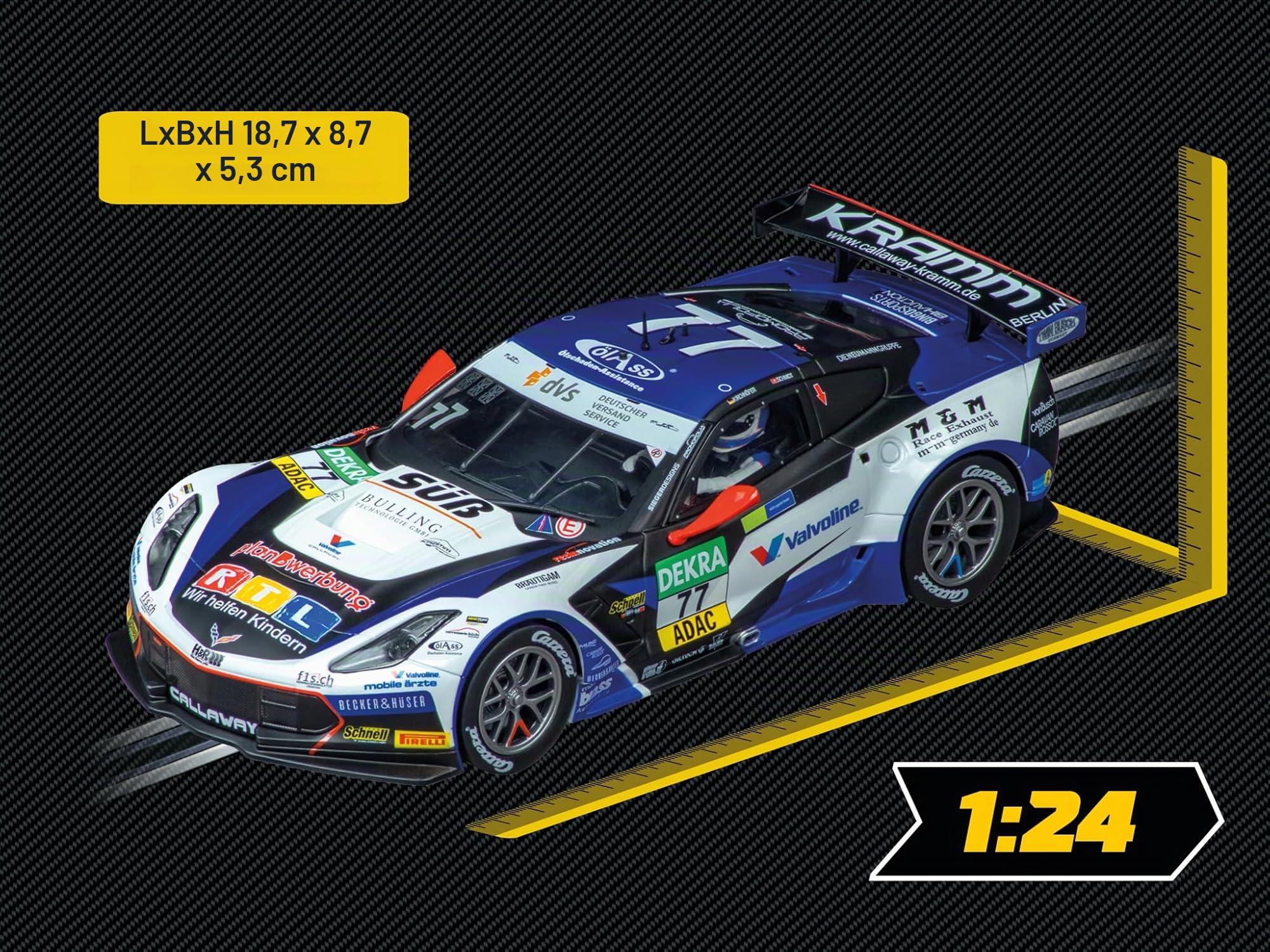 Carrera - 20023947 - DIGITAL 124 Chevrolet Corvette C7 GT3-R Callaway Competition, No.77 Slotcar Rennbahn Mit beeindruckender Beleuchtung, ausgestattet mit Front- & Rücklicht Maßstab 1:32