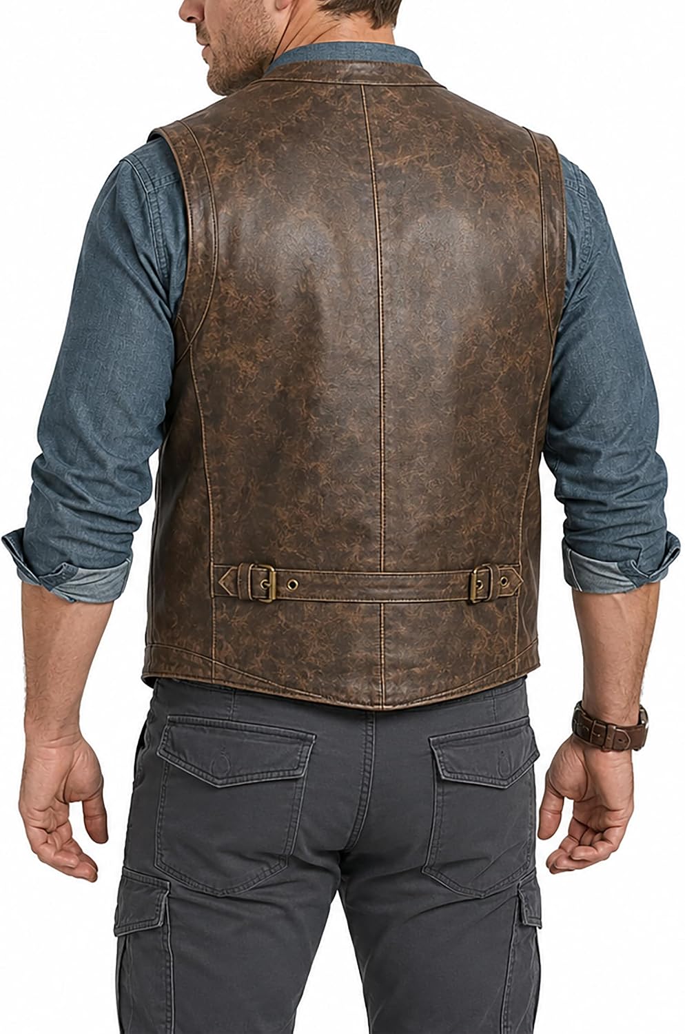 Men's J World's Chris Pratt Owen Grady Brown Real Leather Adventure Vest | Warriors Vest From The Movie Chris Pratt Multi Pocket Utility Biker Cosplay Costume Waistcoat