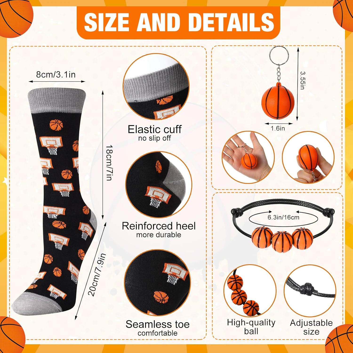 Pickmesh 24 Pcs Funny Basketball Team Gift Set, Basketball Plastic Cups with Straw and Lid, Novelty Socks, Bracelet, Keychain for Ball Lover Player Fans Sports Valentines Gift Birthday Party Favors