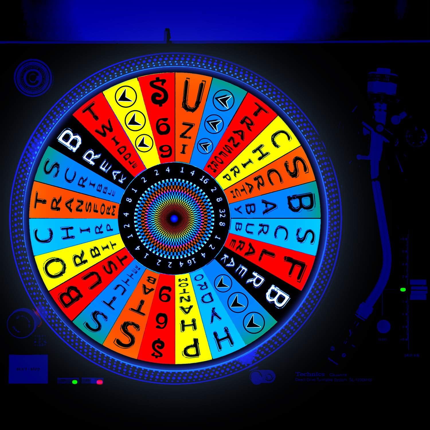 Spin The Wheel - Turntable Slipmat 12" DJ GLOW SERIES (glows under black light)