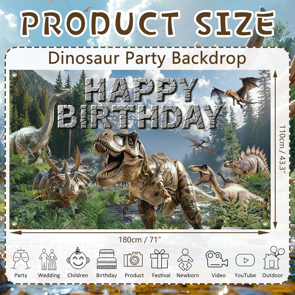 Dinosaur Birthday Backdrop Decorations Supplies 6 x 3.6 ft Dinosaur Backdrop for Boys Birthday Party Dino Theme Tropical Jungle Safari Decor, Dinosaur Photography Background
