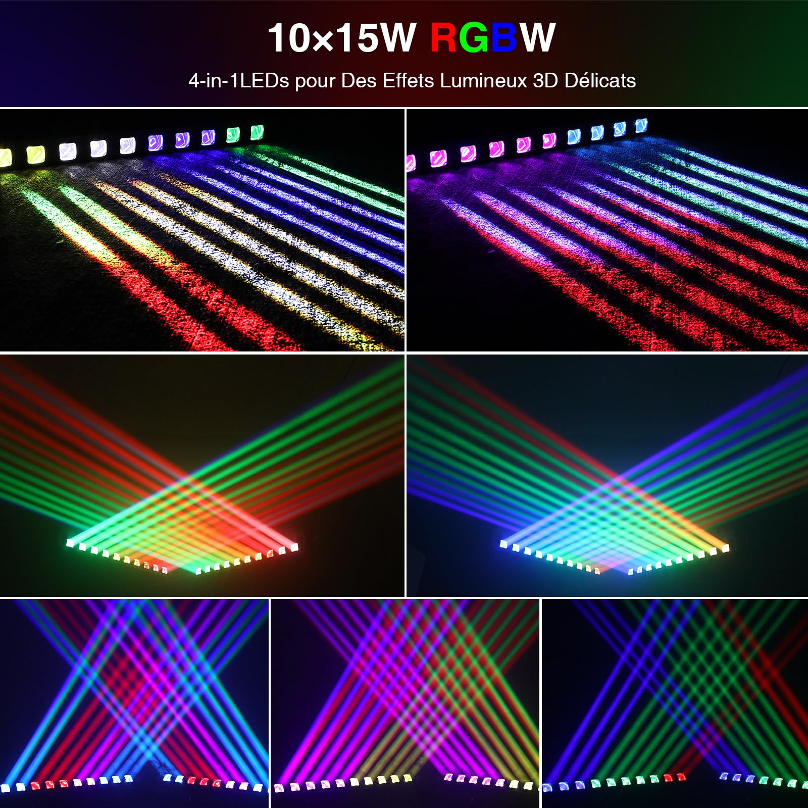Betopper 10x15W Led Lyre Beam Barre RGBW Lumières de Scène, 4 en1 Wallwasher Stroboscope DMX512 et Son Activés Jeu de Lumiere DJ pour Disco Théâtre KTV Club Bar (1, 1P)