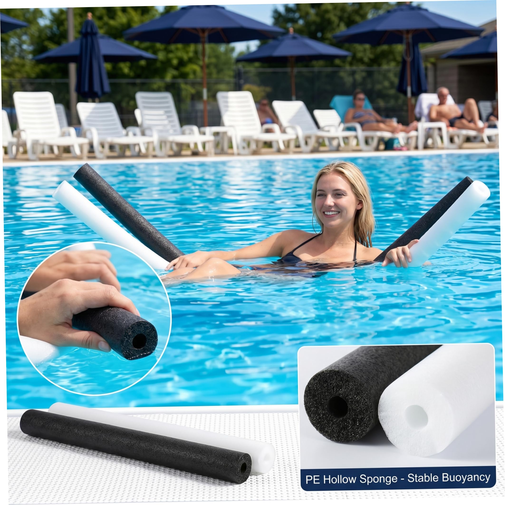 Pool Nudeln Schaum 4 Pack Pool Nudeln Schaum Hohl schwimmfähig Stoßdämpfend Sichere Hilfe für Wasseraktivitäten Schwarz & Weiß