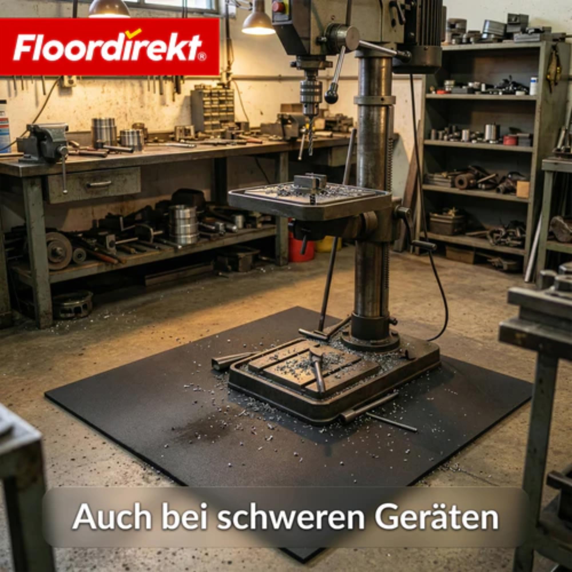 Floordirekt Schutzmatten Bodenschutzmatte 100 x 100 cm – 10 mm - Sportgeräte Matte Unterlegmatte Bodenmatte Gummimatte