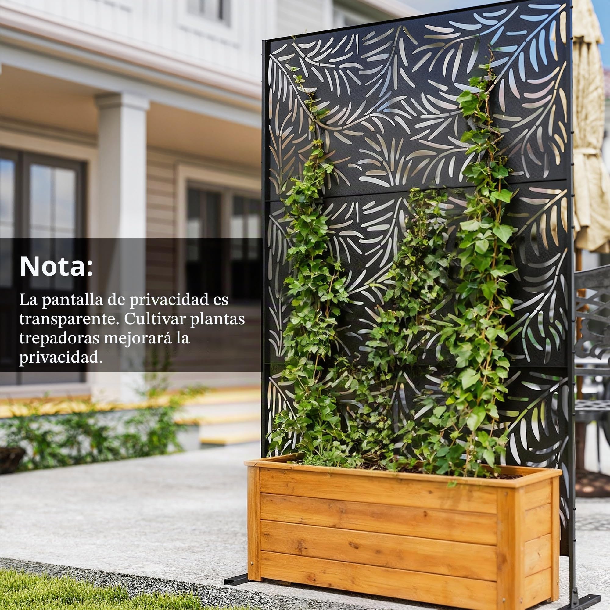 Outsunny Biombo de 3 Piezas para Exterior Jardín 122x45x198 cm Negro | Diseño de Hoja de Sauce para Patio y Terraza