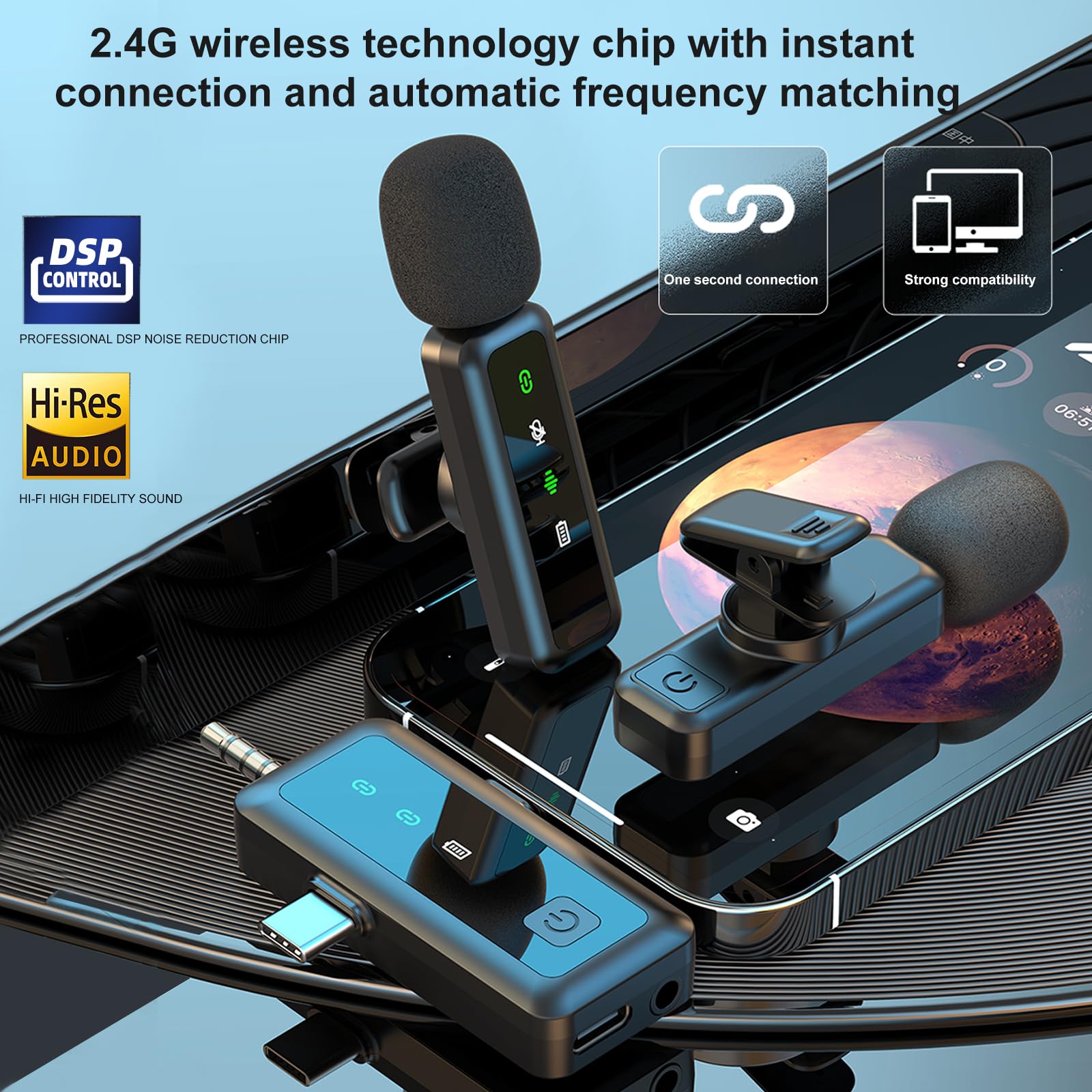 LINKCOOL 3-in-1 Wireless Lavalier Mic for iPhone/Android/iPad - Image 3