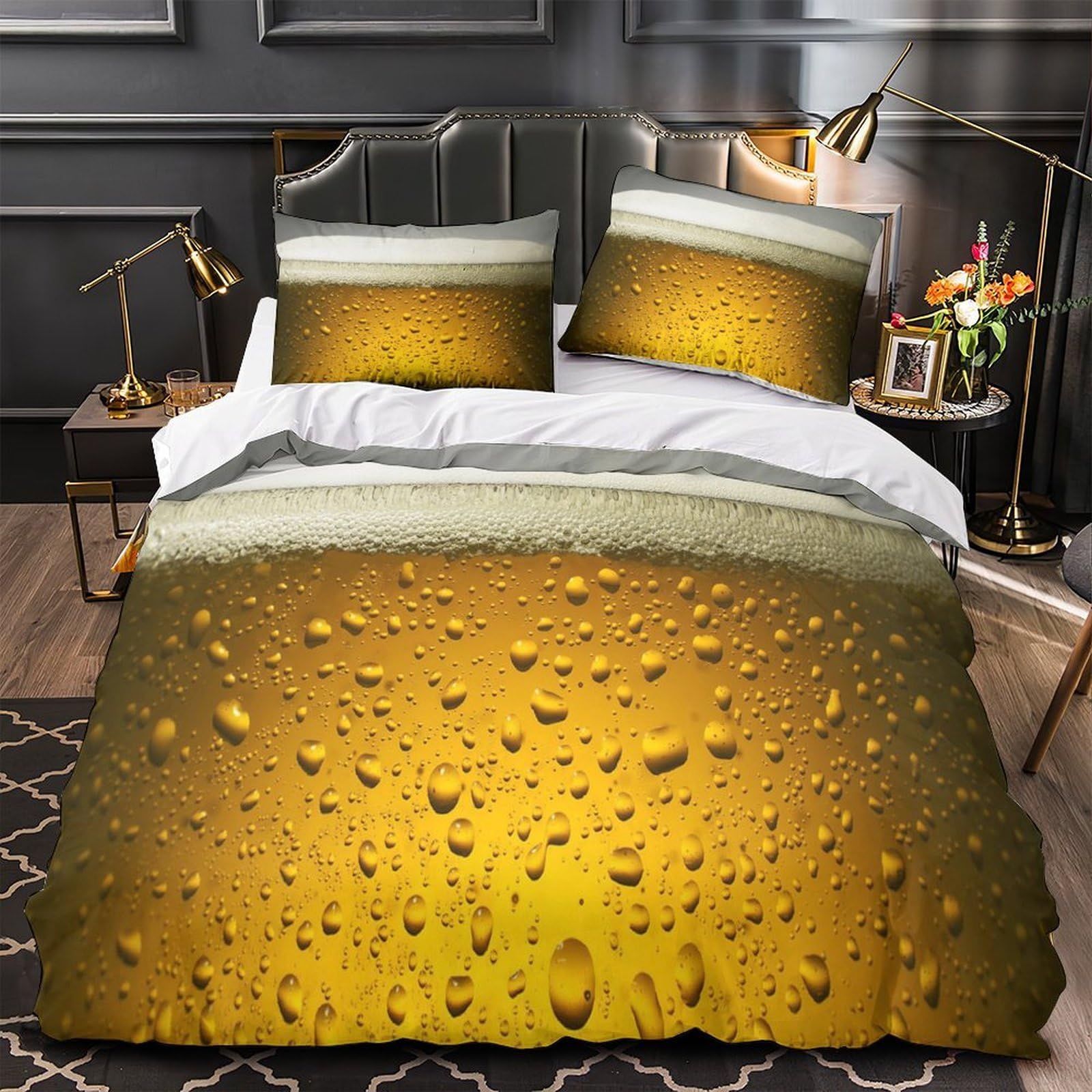 cold_beer_bubble 3D Printed Comforter Cover 3pcs Ultra-Soft Microfibre Skin-Friendly craft_brew_style Quilt Cover 2 Pillow Shams Zippered Closure Machine Washable Kids Teens Room Double（200x200cm）