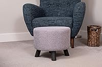 Vista 6 de BIRDROCK HOME Taburete otomano de lino gris – Asiento acolchado redondo suave y compacto – Sala de estar y dormitorio – Patas de madera negra