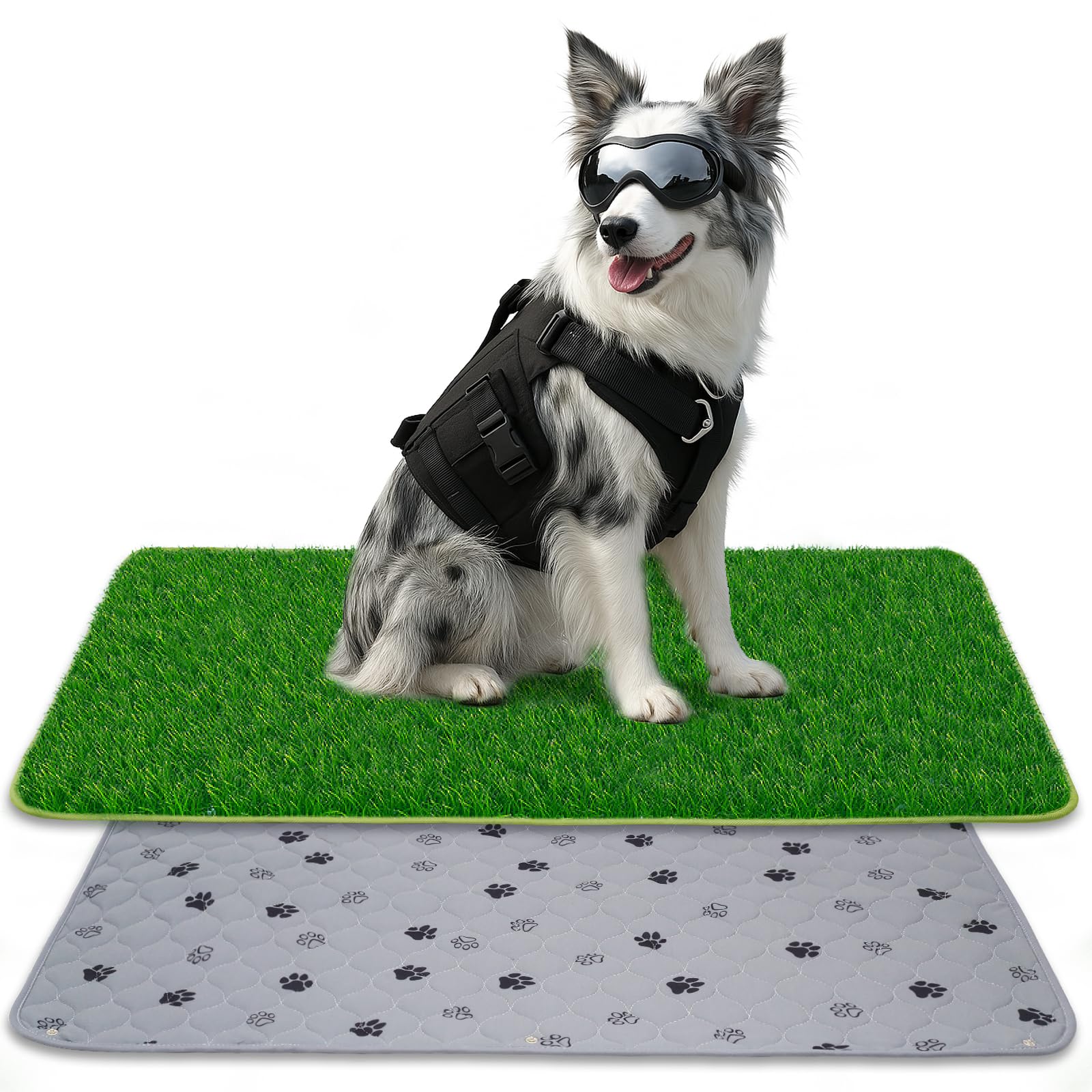 60X90CM 2 en 1 Almohadillas de Entrenamiento Reutilizables+ Inodoro para Perros con Césped Artificial-Pipican para Perros En Casa-Ideal para Entrenamiento de Orinal En Interiores y Exteriores