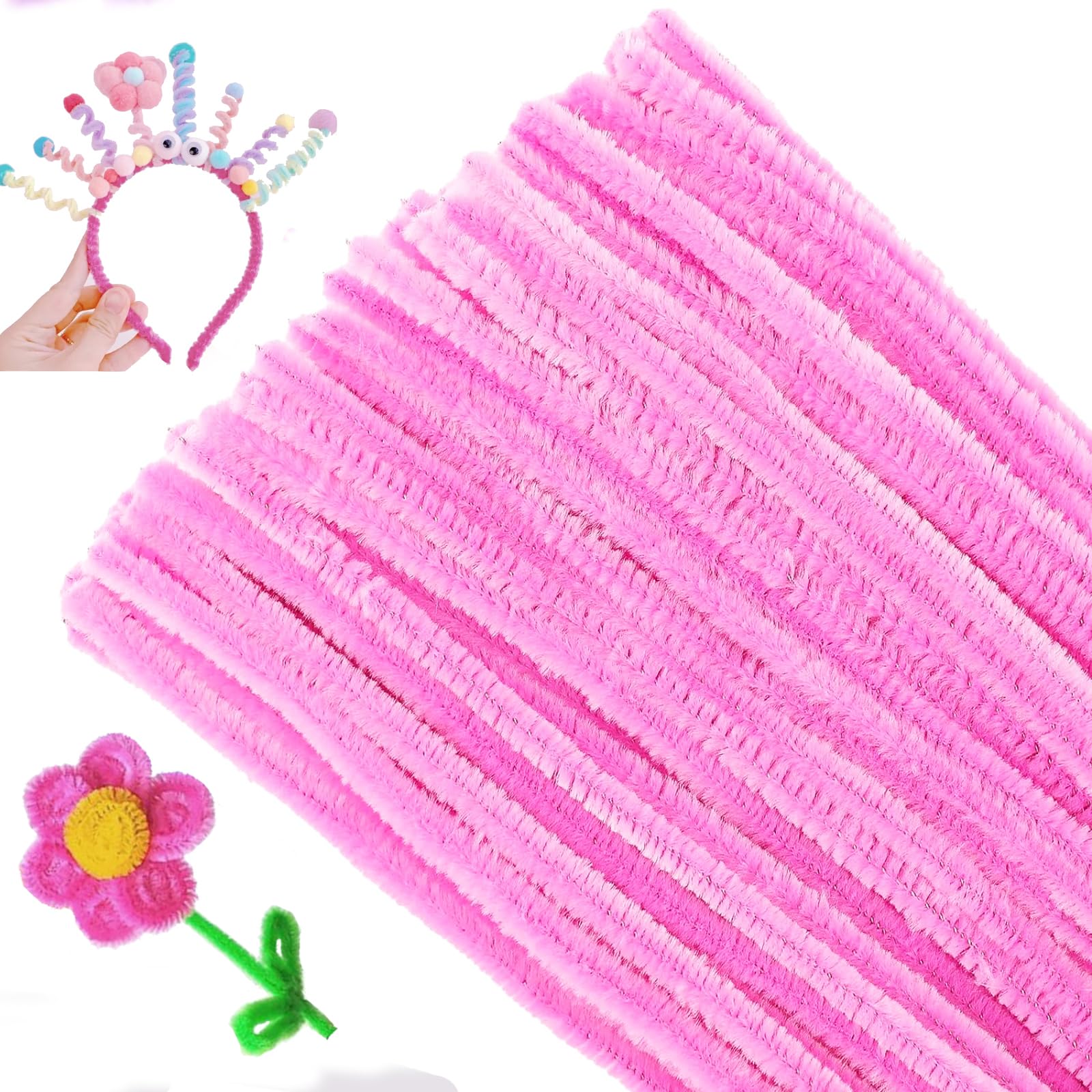 Pink Pipe Cleaners for Craft, 30cm Long Crafting Pipe Cleaners, 6mm Chenille Stem for DIY, 100PCS Pipe Cleaners for Christmas DIY, Arts and Crafts Project Decoration