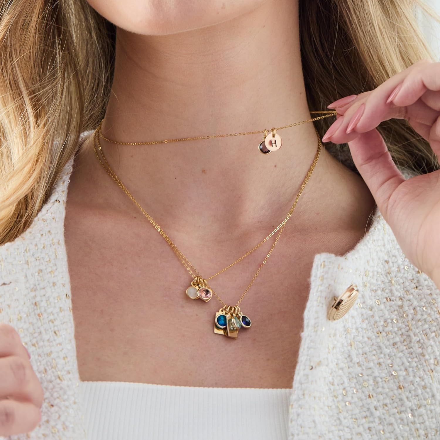 EVE'S ADDICTION Gold Hand Stamped Initial Necklace with Birthstone Charm - Gifts for Mom - Image 3