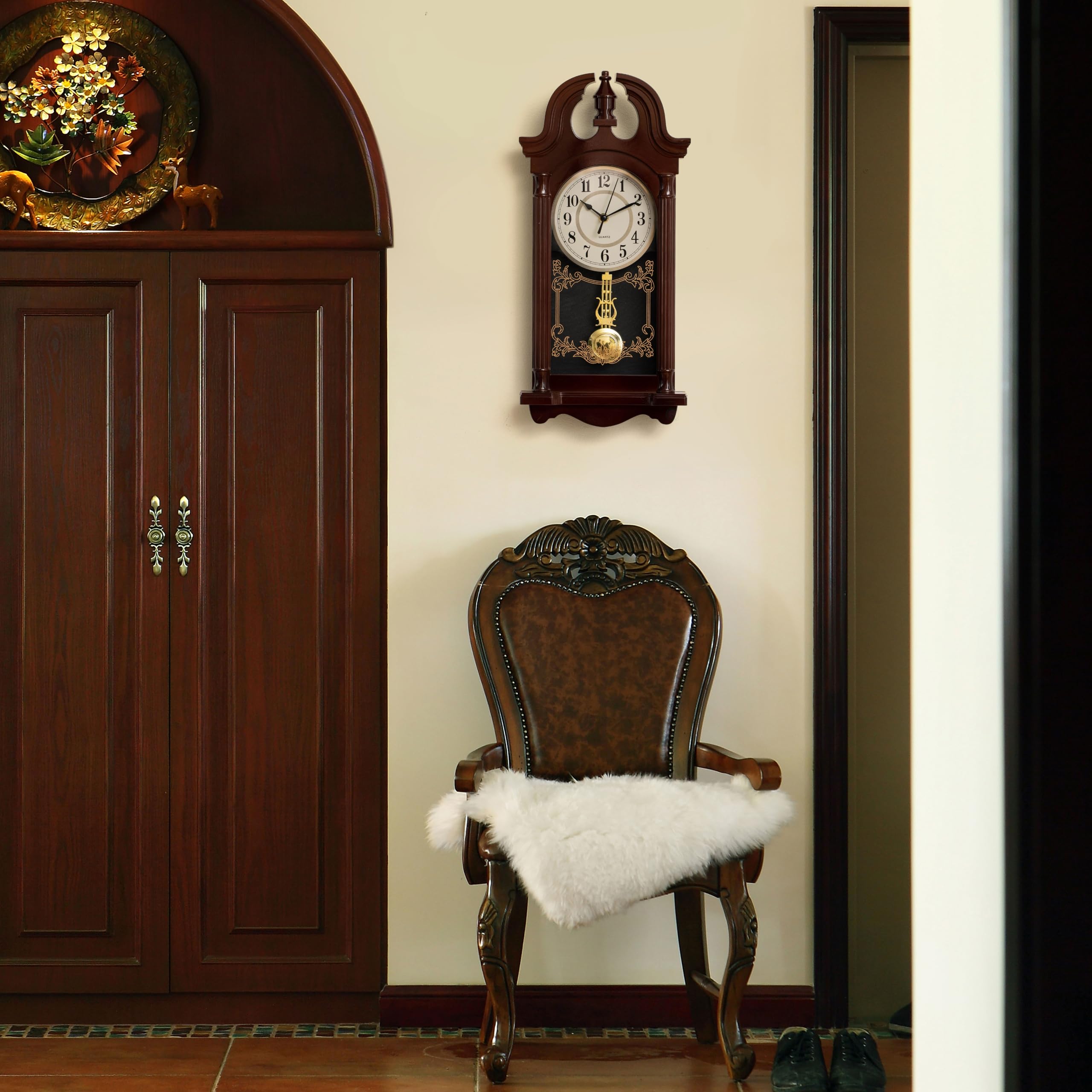 50s Wood＆Brass clock Clockswise Relógio de parede de plástico de inspiração vintage de
