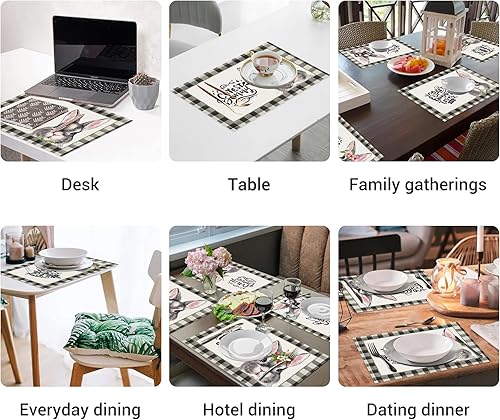 Miniatura 3 de Celepaty Juego de 4 manteles individuales de Pascua de 12 x 18 pulgadas, diseño de conejo de Pascua, decoración de mesa de Pascua rústica y lavable