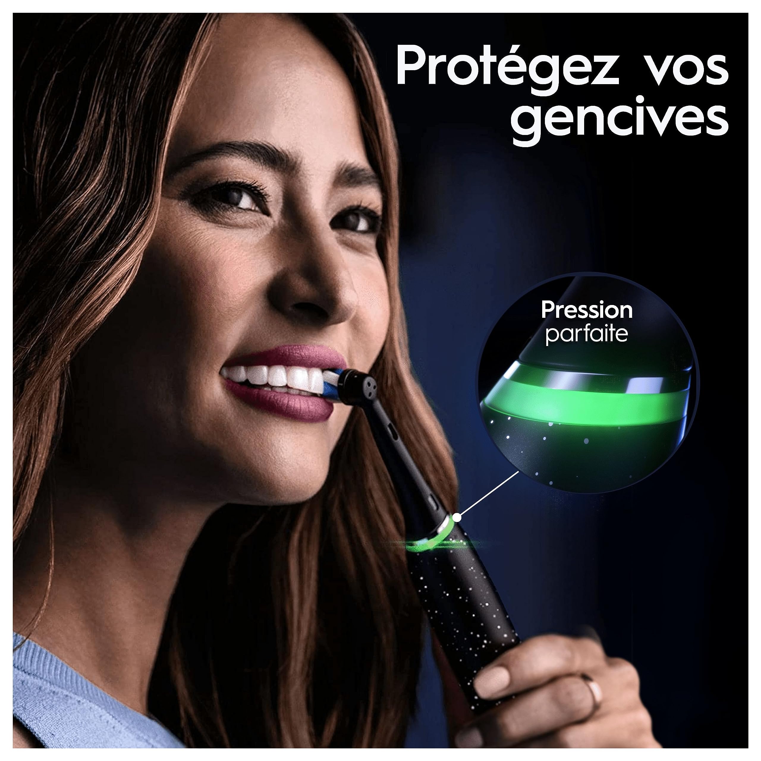 Oral-B Pack Brosse A Dents Electrique iO10, Brossettes Ultimate Clean, ORIGINALES, Lot De Manche Oral B Noir avec Un Embout Rond Et 7 Modes De Nettoyage, 4 Têtes, Brossage En Profondeur, En Carton