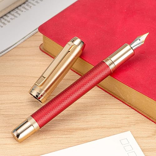 Miniatura 3 de Jinhao 92 Pluma estilográfica roja de punta media, metal sólido con convertidor de escritura lisa pluma de caligrafía