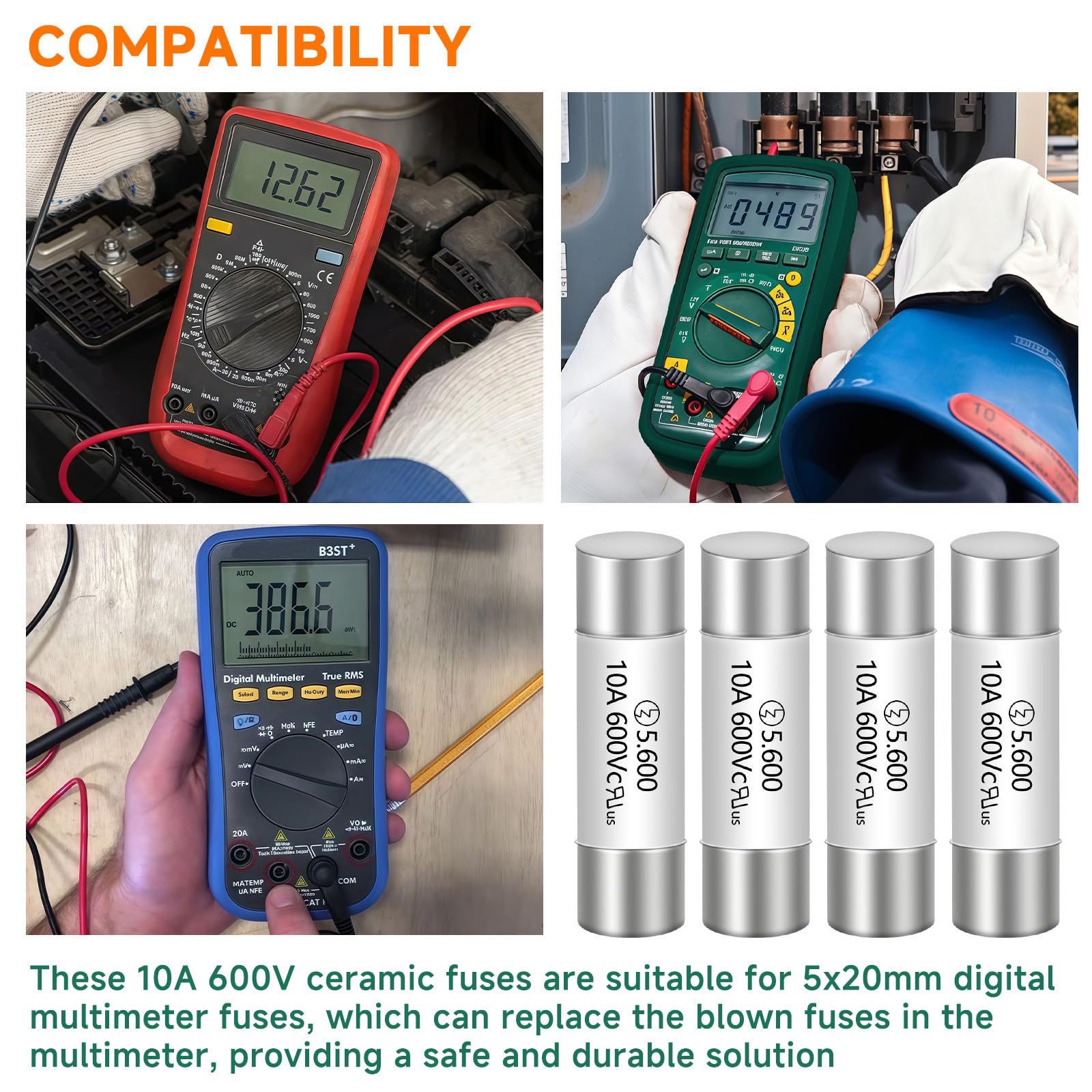 Multimeter-Sicherung, HV510, 10 A, 600 V AC, 5 x 20 mm, 10 A, 600 V, 5 Stück
