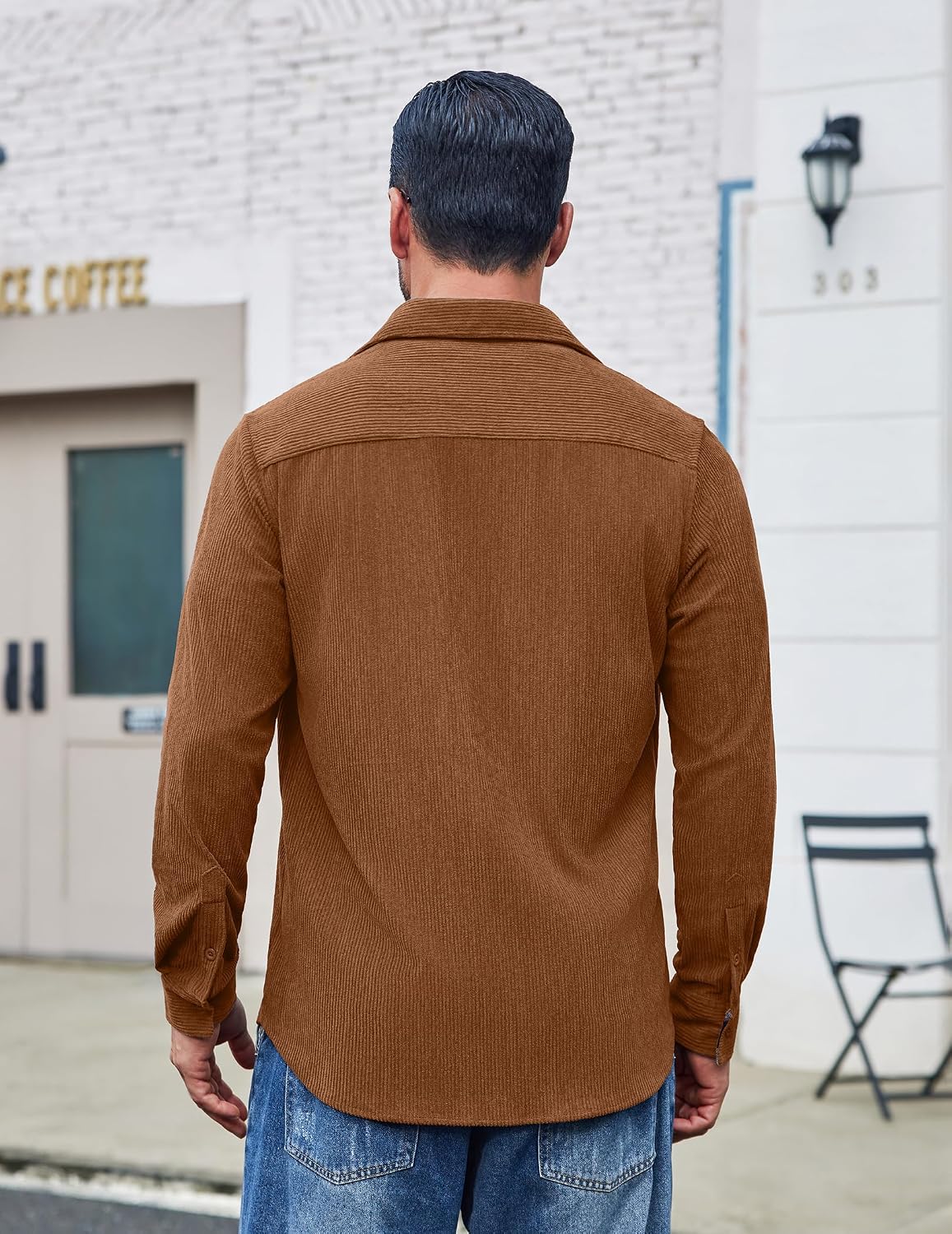 COOFANDY Mens Button Down Shirt Corduroy Long Sleeve Casual Untucked Shirt Jacket with Pocket