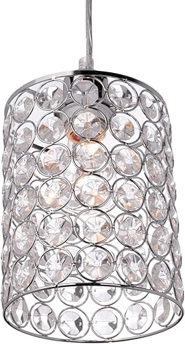 Miniatura 2 de Globe Electric Lámpara colgante cilíndrica de 1 foco Angelica, acabado cromado, pantalla para lámpara de cristal, cable transparente de 15',