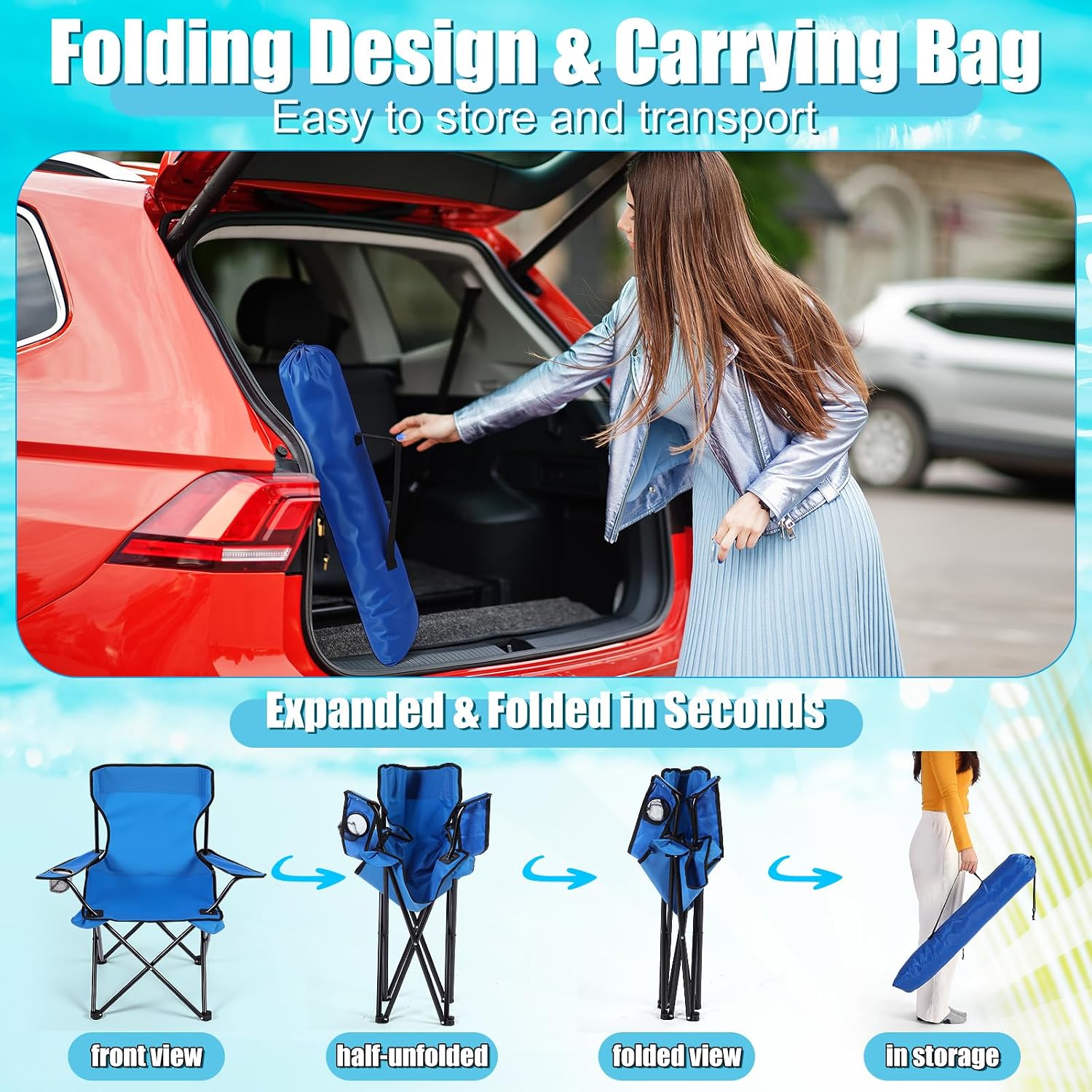 Yuntau 2 Pcs Beach Chair with Umbrella for Adults Foldable Camping Chair with Shade,Lawn Chairs with Canopy,Clamp, Portable Beach Chairs for Outdoors Fishing Travel Picnic (Dark Blue)