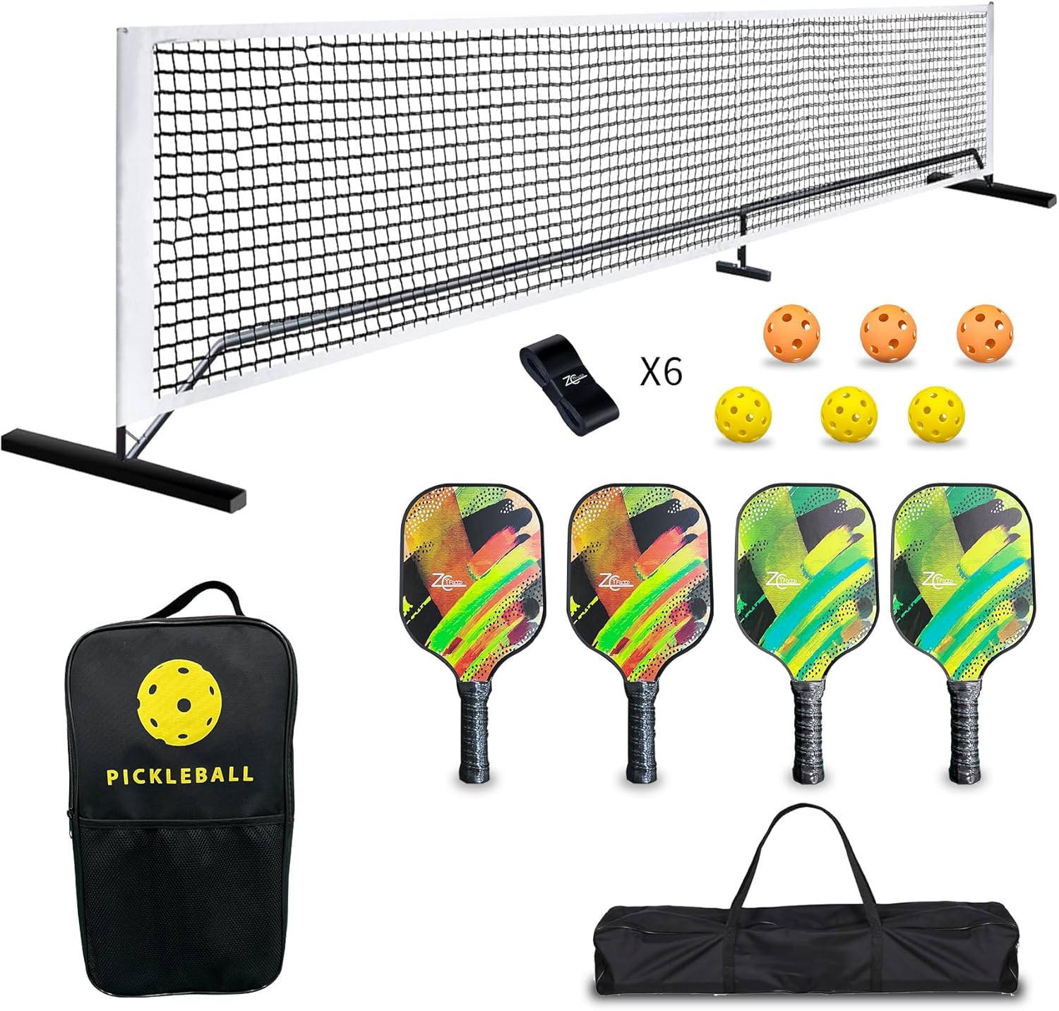 Pickleball Paddles, Pickleball Paddles Set of 2/4, Fiberglass/Carbon Fiber Pickleball Set with Pickleball Balls, Pickleball Bag, Portable Pickleball Net Systerm, Grip Tapes, Pickleball Rackets