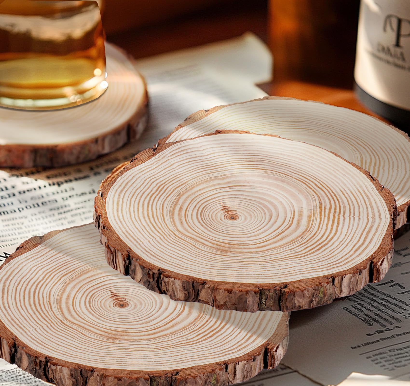 16er Set Holzscheiben 20 cm Durchmesser, Baumscheiben Naturholz mit Rinde, 15 mm Dick, Runde Holzscheiben zum Basteln, Ungebohrt für DIY, Lasergravur, Hochzeit, Tischdeko & Holzscheiben Deko
