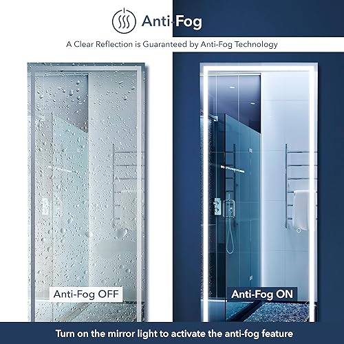 Miniatura 3 de JONATHAN Y MIR103A-2265 Soraya - Espejo rectangular grande sin marco, antiempañamiento con iluminación frontal, tricolor, para pared o piso, 22