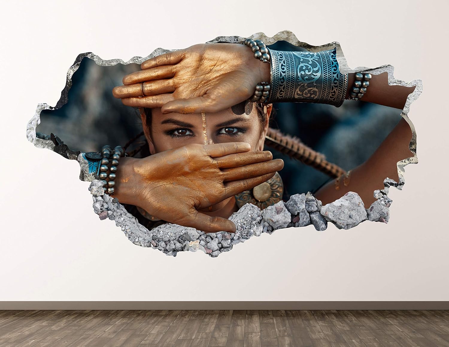 Beautiful Tribal Woman Wall Decal Art Decor 3D Smashed Images Sticker Poster Kids Room Mural Custom Gift BL1881 (30"W x 18"H)