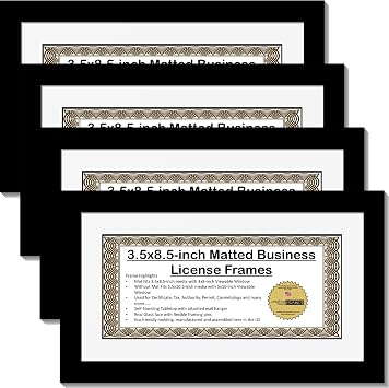 Creative Picture Frames 5.5X10.5Bk-B Business License Frame With Matting, Self Standing Easel And Wall Hanger Pack of 4