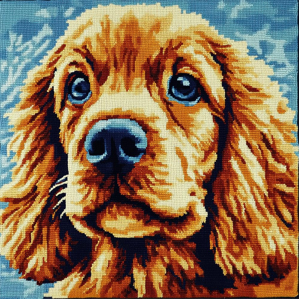 Rqwybcaxn Latch Hook Kit Unfinished Cushion Cover with Printed Canvas Cocker Spaniel Dog Puppy Pillowcase Sewing Making Kits for Beginners Adults Kids Embroidery Kits Home Decoration 17X17Inch