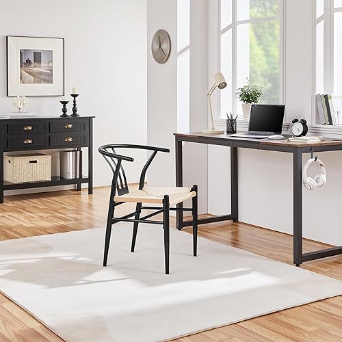 Miniatura 2 de Yaheetech Weave - Juego de 2 sillas de comedor modernas de mediados de siglo con asiento de cáñamo tejido y patas de metal para cocina, sala de