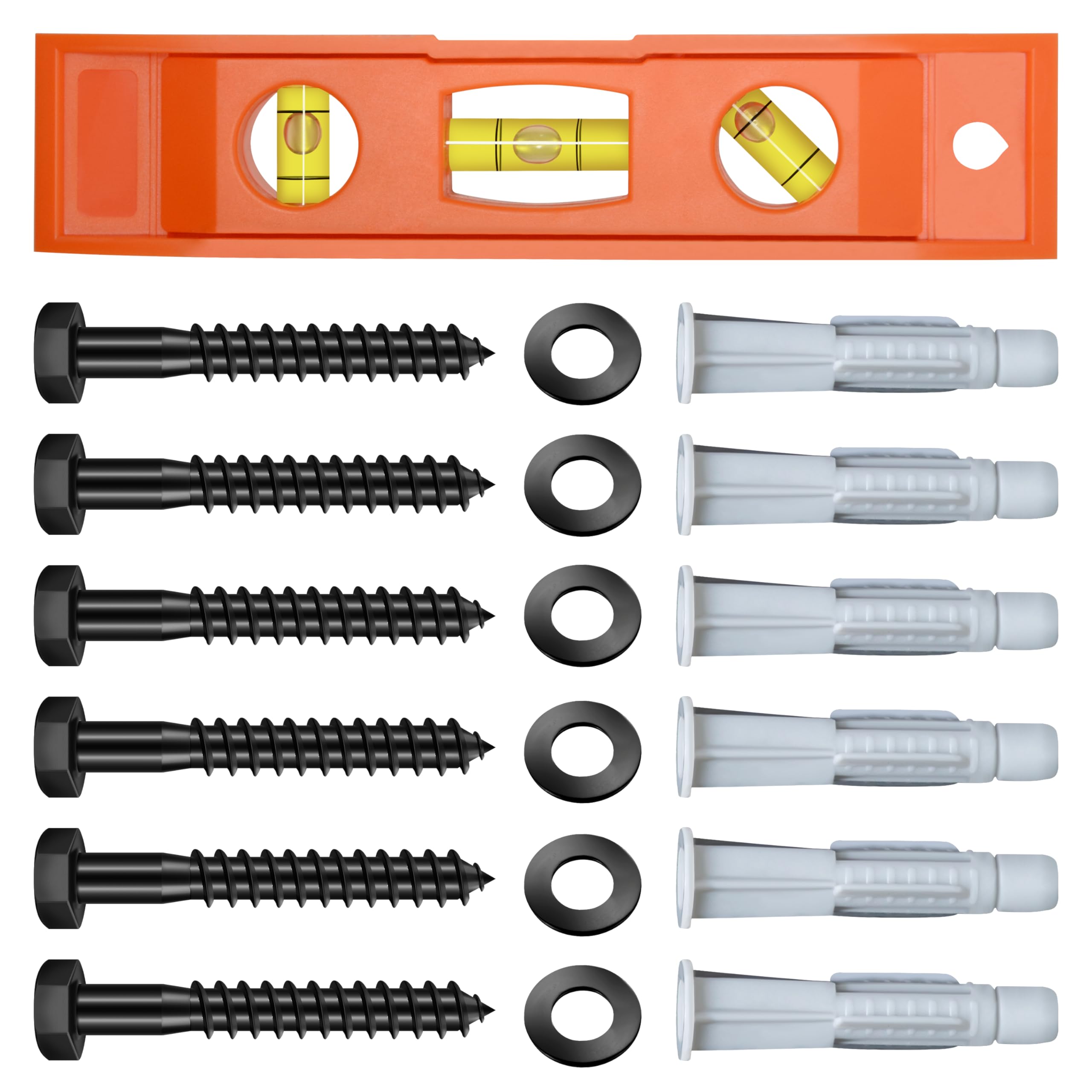 Mywish TV Mount Screws Kit, Lag Bolt Kit for TV Wall Mount, M8x65 Lag Bolts Screws, 10x60 Wall Anchors, Washers, Bubble Level for Wood Stud Brick