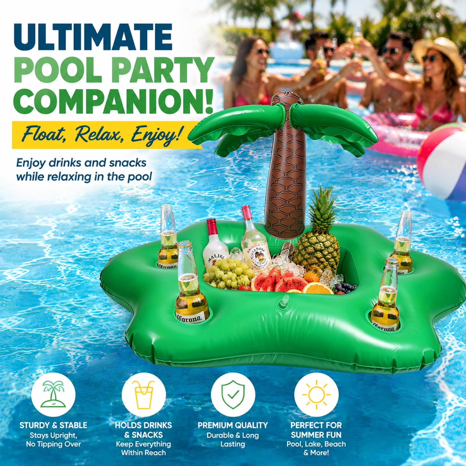 Porte-gobelets Gonflable 8 Trous Pour Piscine – Flotteur Bar, Plateau Avec Poignées, PVC 70x50 Cm