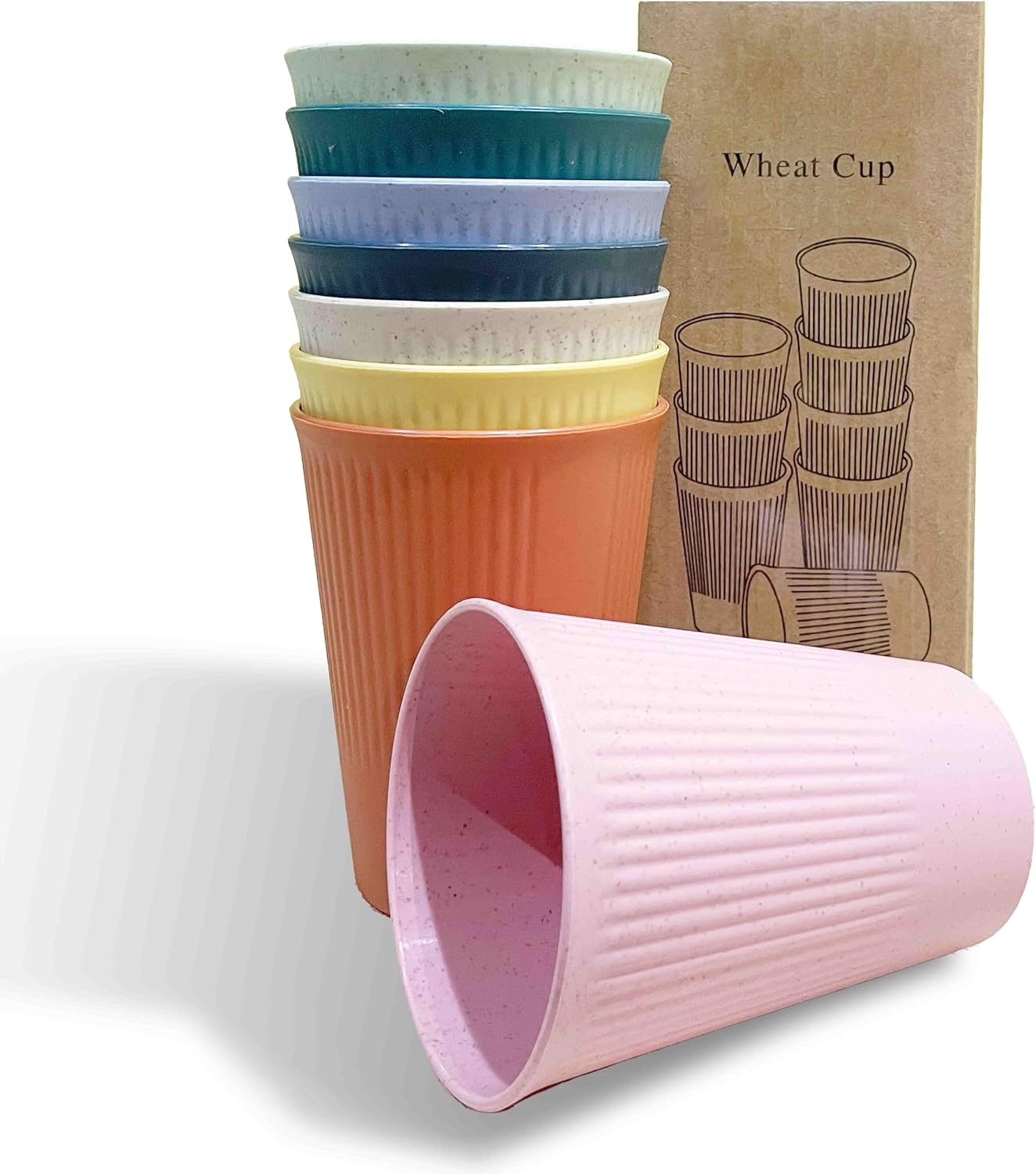 Wheat Straw Cup Unbreakable and Reusable Drinking Cups Eco-Friendly Healthy Tumbler Set for Milk Juice and Water Dishwasher Safe (8 Pcs 12OZ) - Image 2