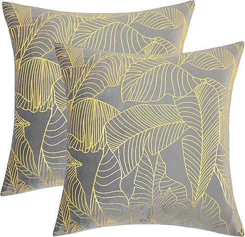 Miniatura 5 de GIGIZAZA  2 fundas de almohada de terciopelo azul, 12 x 20 pulgadas (30.48 x 50.8 cm), fundas de almohada con hojas doradas decorativas