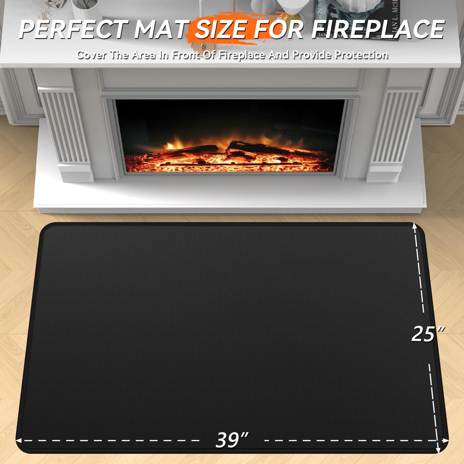 Rumlick Fireplace Mat - 25"x39" Double-Sided Fireproof Waterpoof Hearth Rugs, Fire Resistant Under Grill Mat Wood Stove Fire Pit Mat