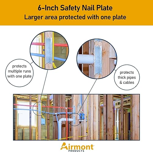 Miniatura 2 de AP-12062, placa de seguridad para clavos de madera de calibre 16, 1.5 x 6 pulgadas, protege la plomería y el cableado, puntas afiladas, protector de