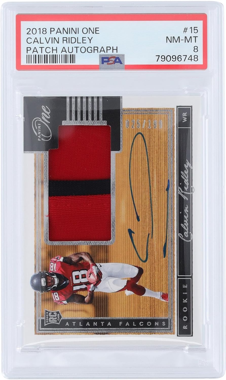 Calvin Ridley Atlanta Falcons Autographed 2018 Panini One 2 Color Relic #15#25/199 PSA Authenticated 8 Rookie Card - Football Slabbed Autographed Rookie Cards