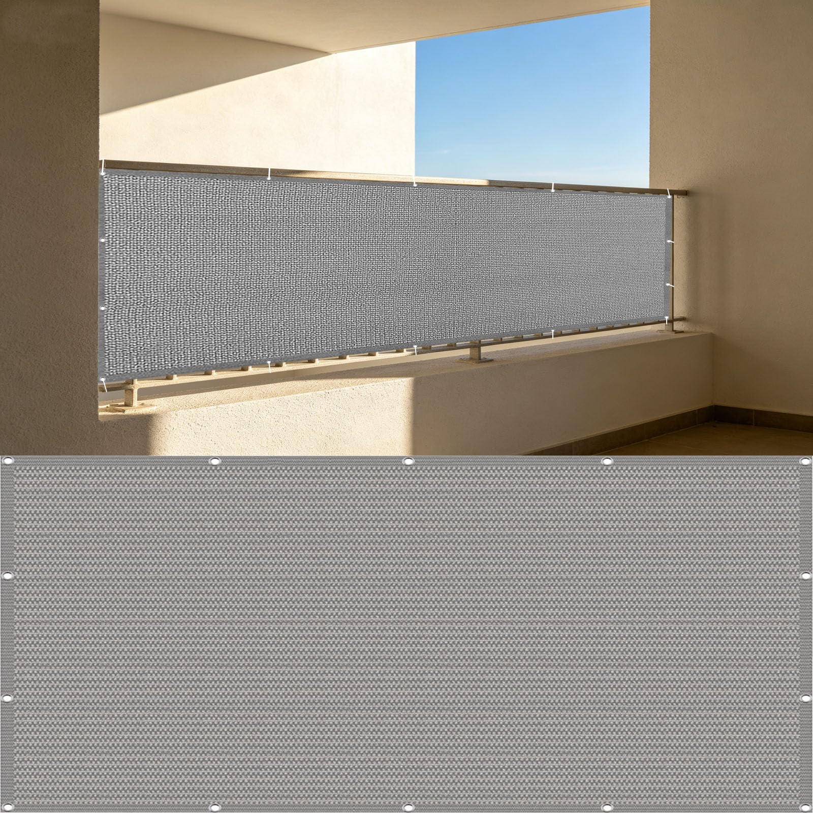 Frangivisto Balcone Protezione 95 x 500 cm Privacy Frangivento Protezione UV con Occhielli Grigio
