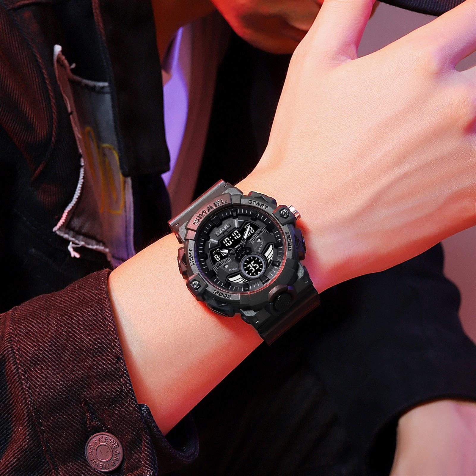 Montre Homme, 5Atm Imperméables Entreprise Décontractée Grand Cadran Chronographe, Analogiqu Quartz Double Temps Montre
