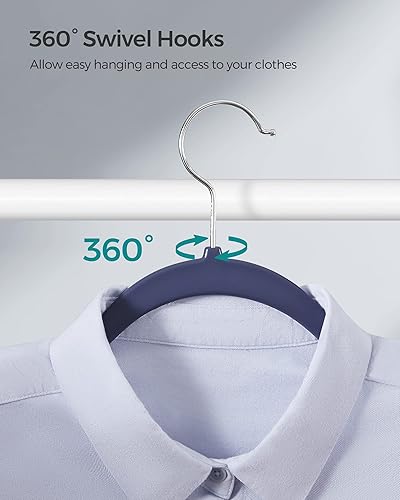 Miniatura 4 de SONGMICS Perchas de ropa, paquete de 50 perchas de plástico, ahorro de espacio, ceniza azul oscuro y ceniza azul claro UCRP050C05