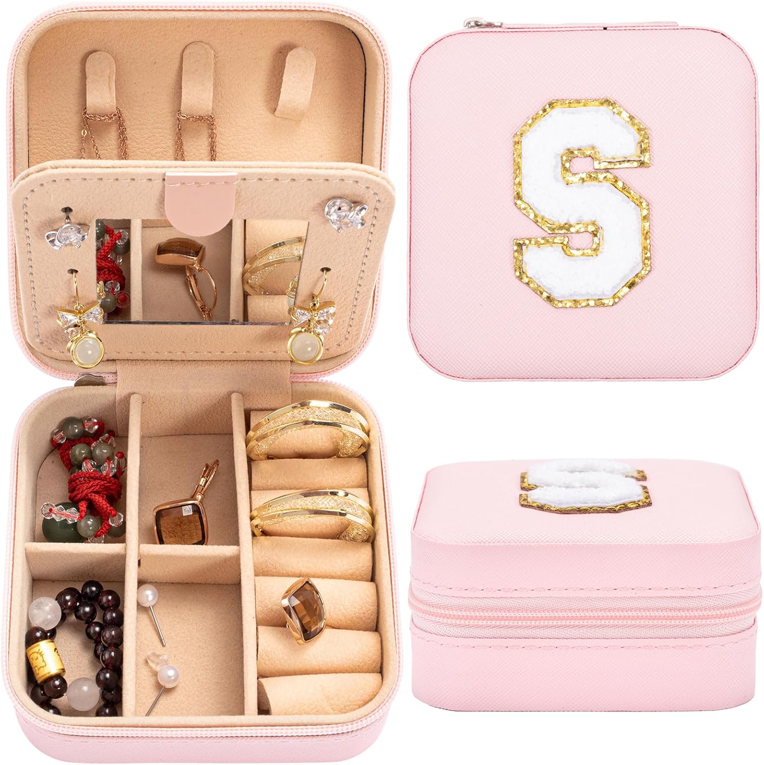 Travel Jewelry Box, Small Travel Jewelry Case with Mirror, Portable