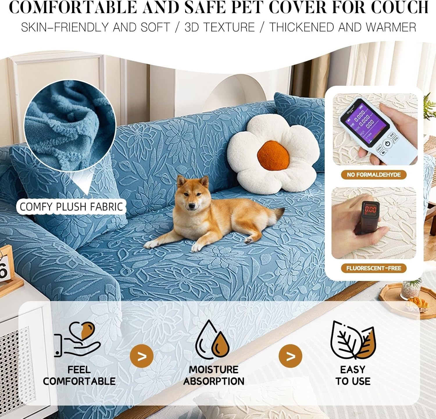 Fully Covered Jacquard Elastic Sofa Cover, Anti-cat Scratch and dustproof Sofa Cover(Blue,Single seat)