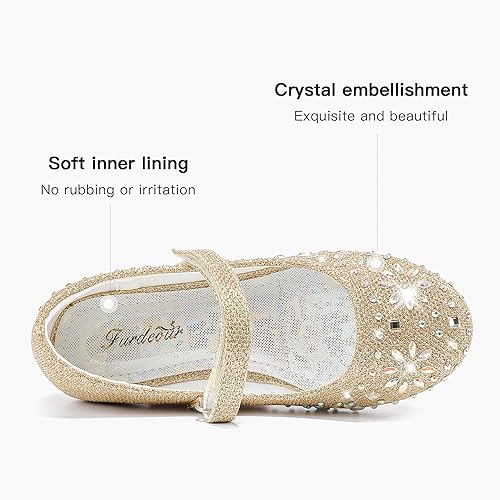 Miniatura 5 de Furdeour Zapatos de vestir para niñas, zapatos de ballet de princesa con purpurina para boda, fiesta, boda, fiesta, dama de honor, zapatos planos