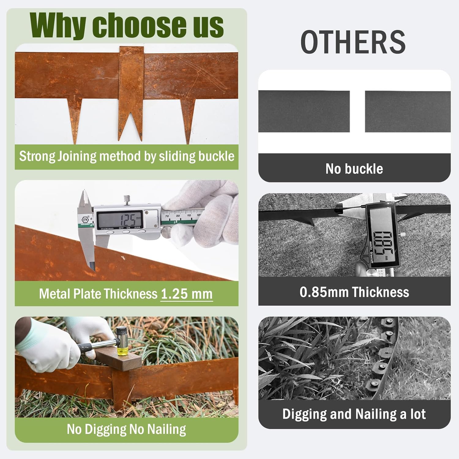 33ft. Metal Edging for Landscaping 10 Pack, 5 inch Rusted Steel Landscape Edging with 11 Stakes & Gloves, Bendable Hammer-in Garden Edging Border for Yard Pathway & Flower Beds (40" L x 5" H)