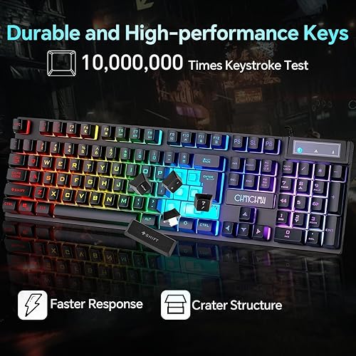 Miniatura 6 de CHONCHOW Combo de teclado y mouse para juegos, retroiluminación RGB con cable USB, teclado anti-ghosting de sensación mecánica 3200DPI, mouse