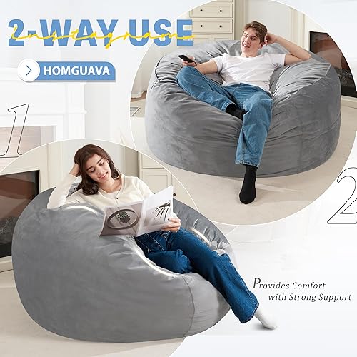Miniatura 5 de Homguava - Sillón puff de 4 pies Sillón estilo puff grande de 4 pulgadas con relleno de espuma viscoelástica, sofá suave con funda de terciopelo