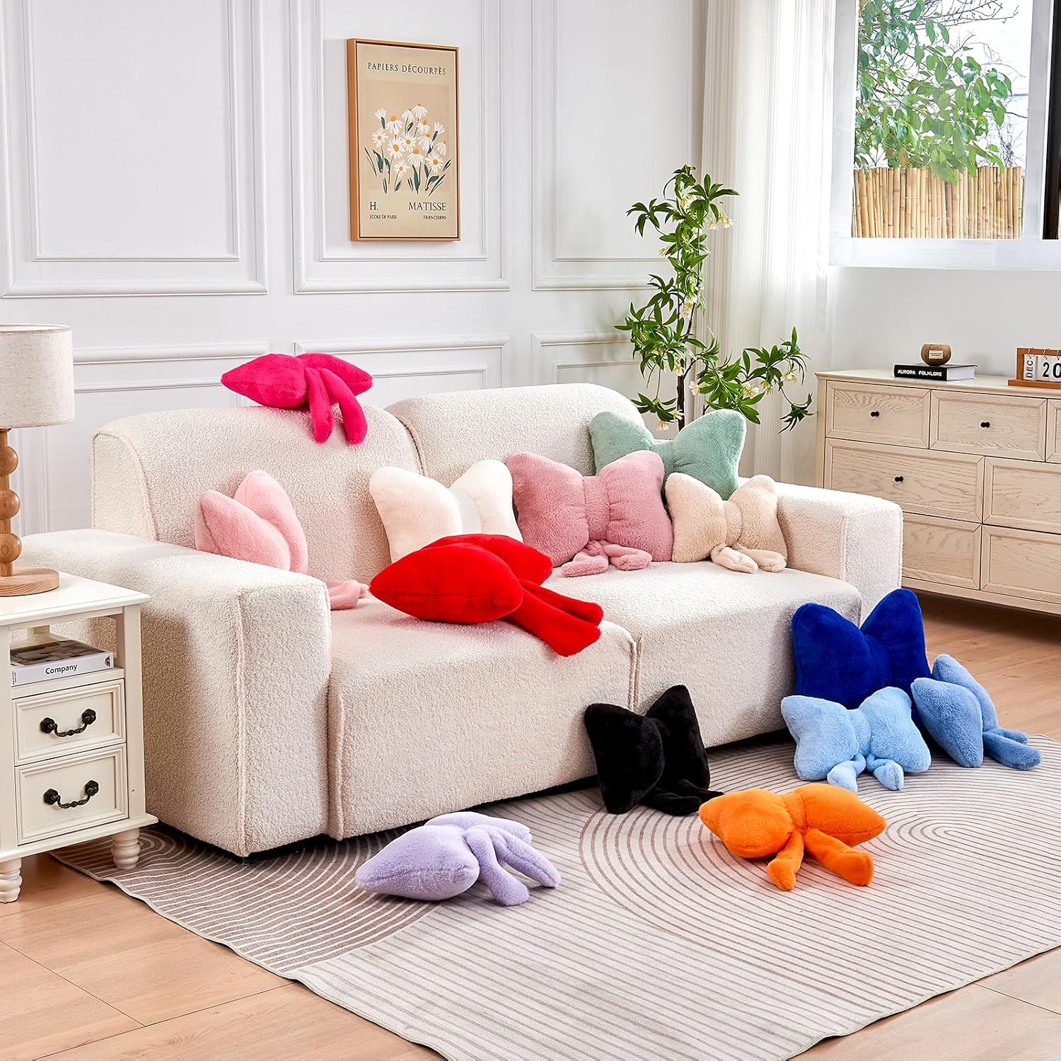 XVTRU Bow Pillow, Soft Bow Decorative Pillows with Faux Rabbit Fur, Cute Bow Throw Pillows, Aesthetic Home Decor Bow Shaped Plush Pillow for Bedroom Sofa Couch (Orange, Large-16 Inch)