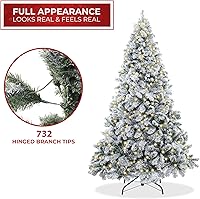 Vista 3 de Casafield Árbol de Navidad artificial de pino nevado realista preiluminado de 6 pies con soporte de metal resistente