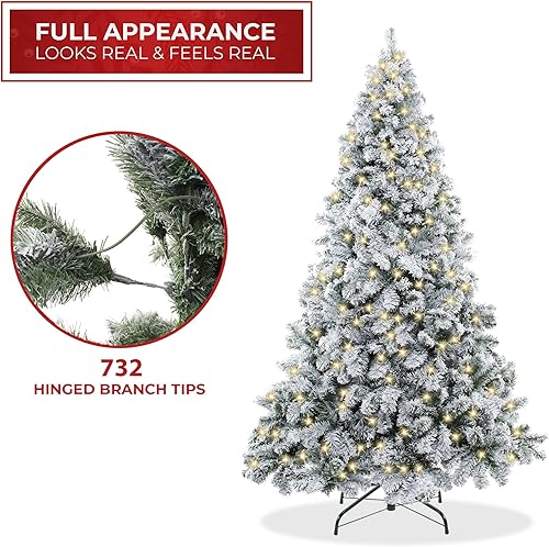 Miniatura 9 de Casafield Árbol de Navidad artificial de pino nevado realista preiluminado de 7.5 pies con soporte de metal resistente